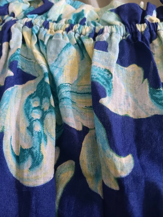 Antica Sartoria Blue Floral Off Shoulder Top OS Smocked Cotton Puff Sleeve - Picture 5 of 7